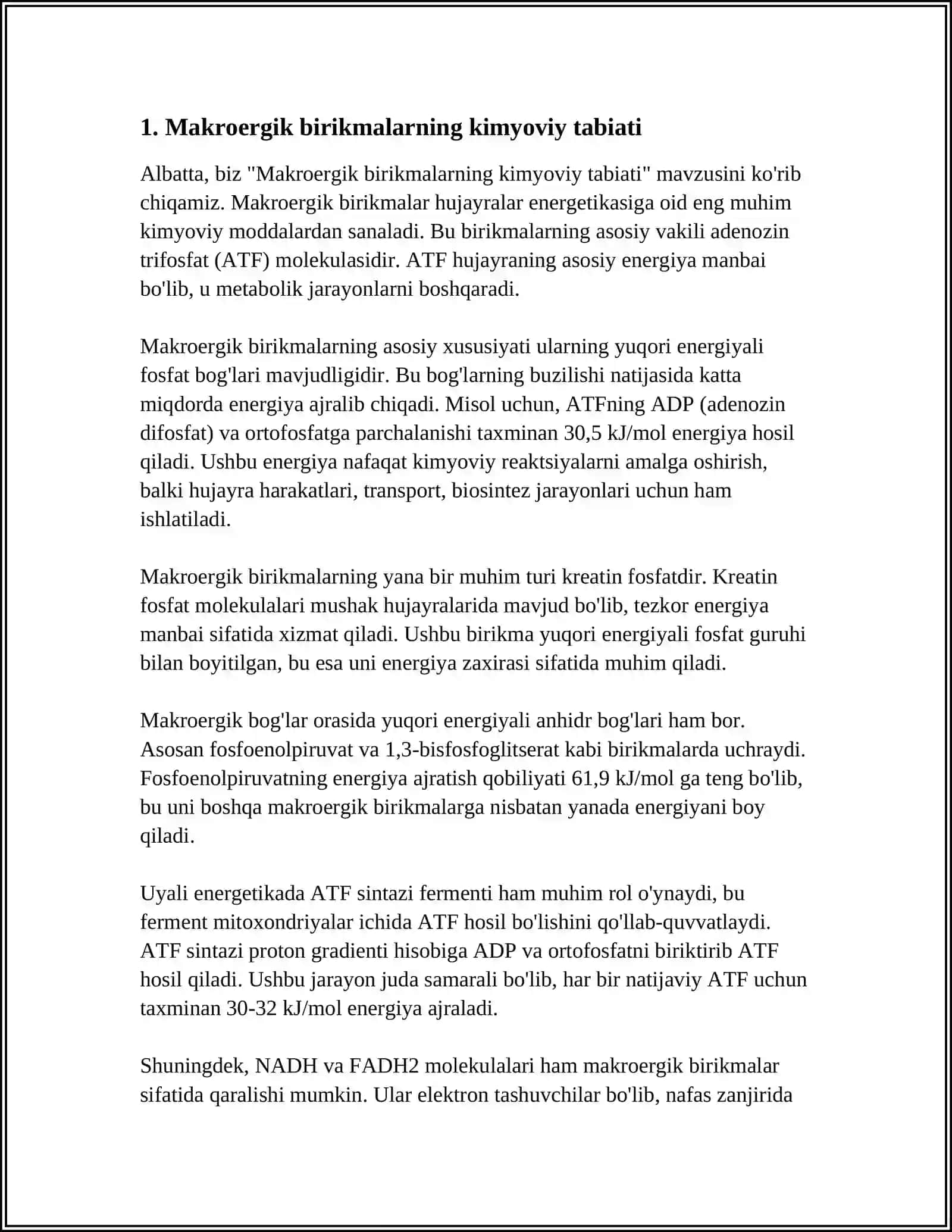 MAKROERGIK BIRIKMALAR VA ULARNING MODDALAR ALMASHINUVIDAGI OʻRNI 3