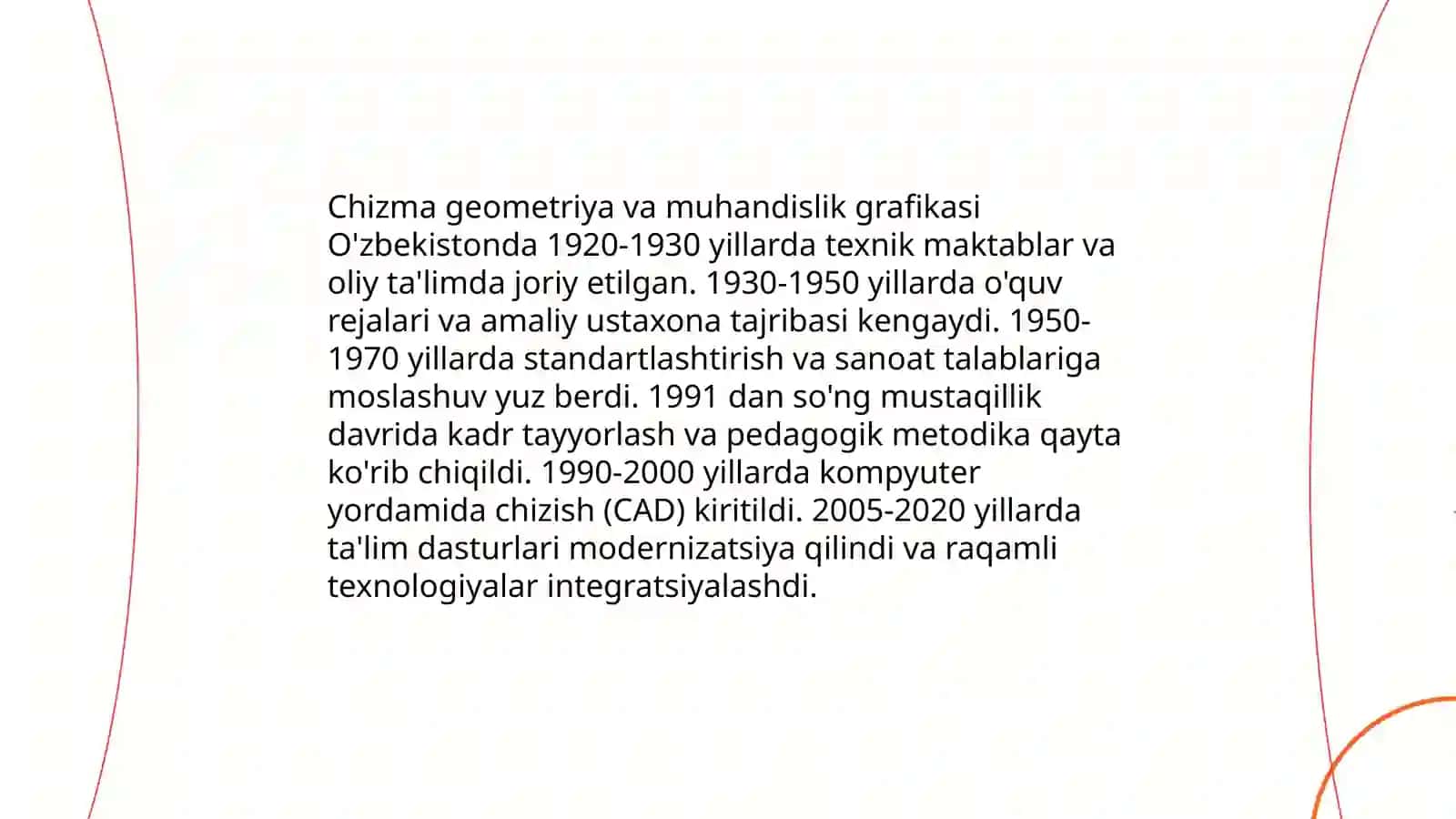 O'zbekistonda chizma geometriya va muhandislik grafikasi fanlarning o'qitilishi va ularning taraqqiyot yo'llari 3