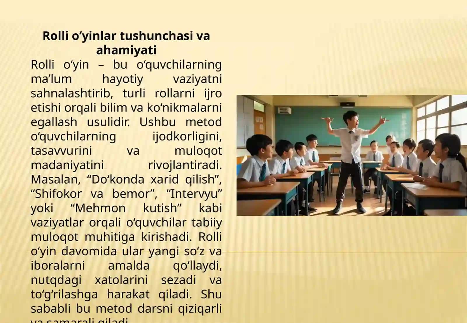 Rolli o‘yinlar. Kichik guruhlarda ishlash. Nutqiy ko‘nikmalar yuzasidan o‘zini-o‘zi baholash 3