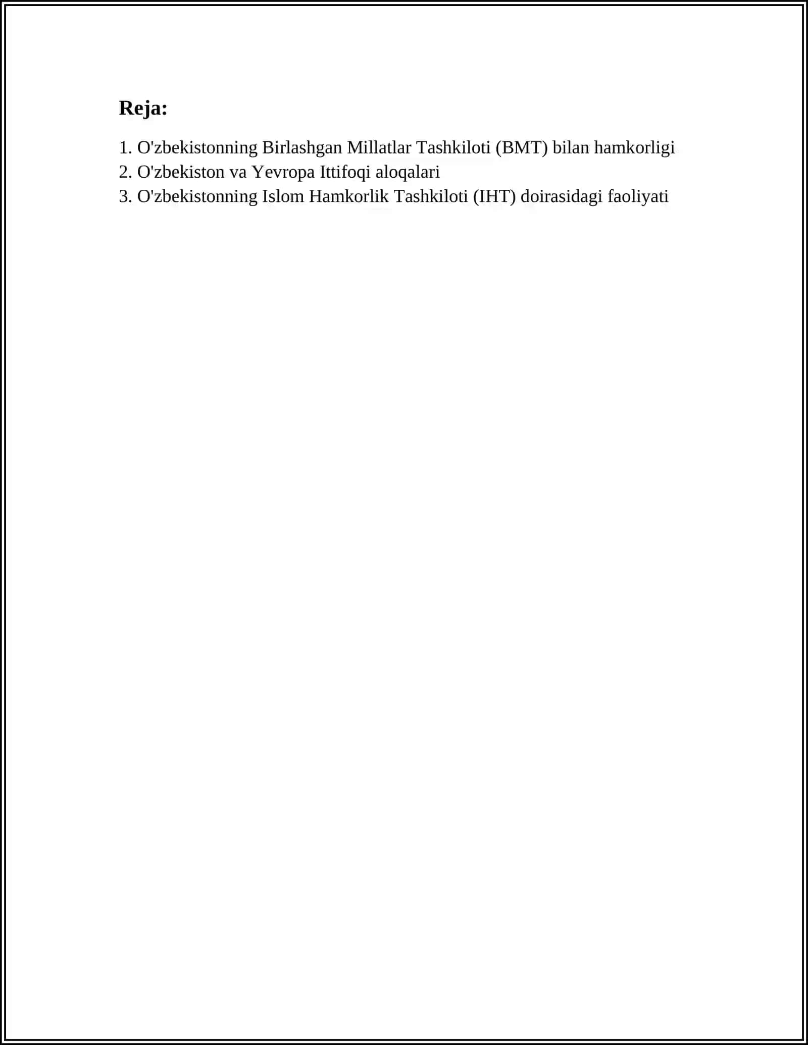 O'zbekistonning Xalqaro Tashkilotlar bilan Hamkorlik Aloqalari 3