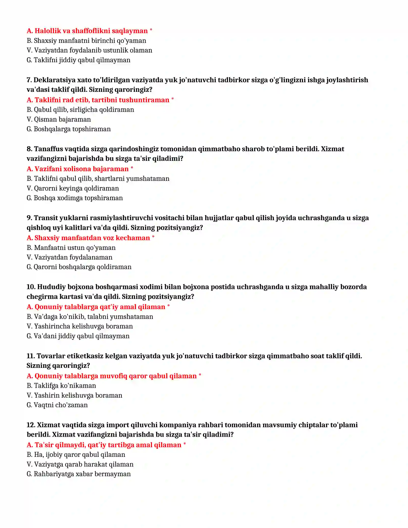 BOJXONA AKADEMIYASI - TO'LIQ TEST TO'PLAMI (№ 85) 3