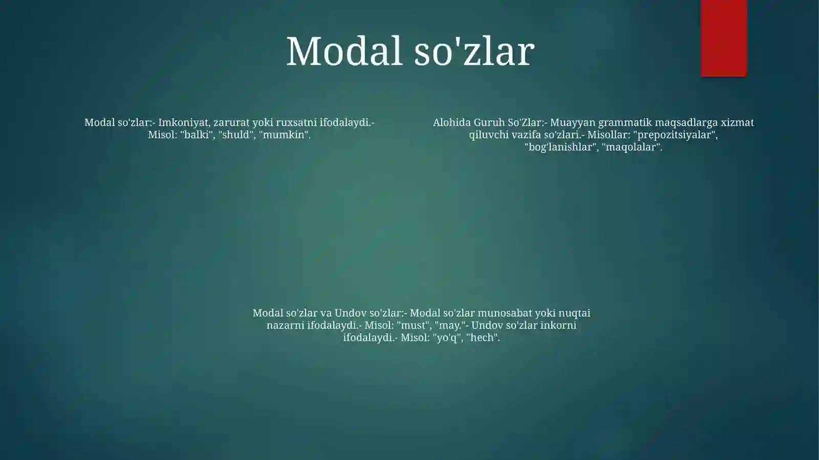 Alohida Guruh SoʻZlar. Modal SoʻZlar. Undov SoʻZlar. TaqlidSoʻZlar 3