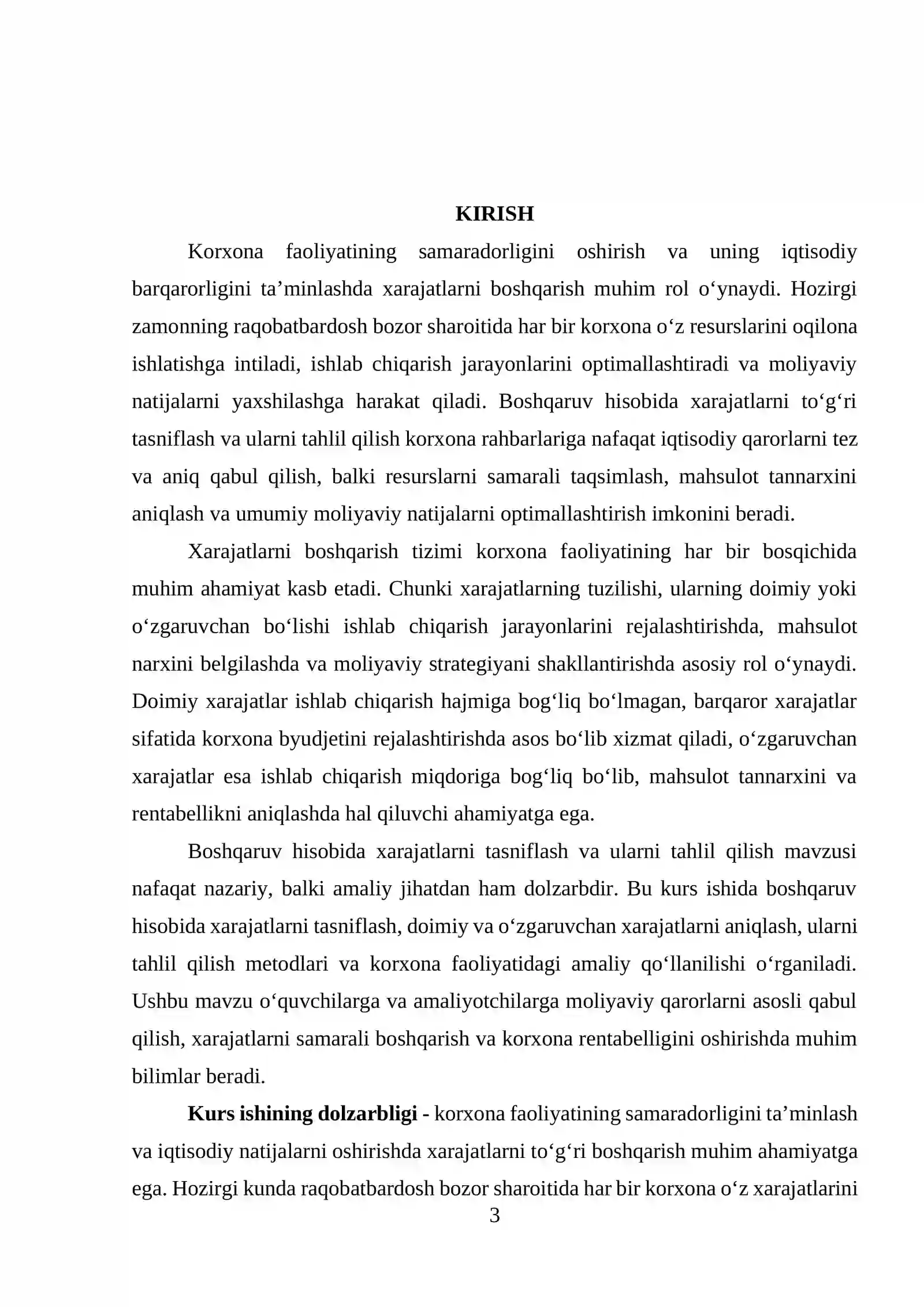 Boshqaruv hisobida xarajatlarni tasniflash. Doimiy va oʻzgaruvchan xarajatlar tahlili 3