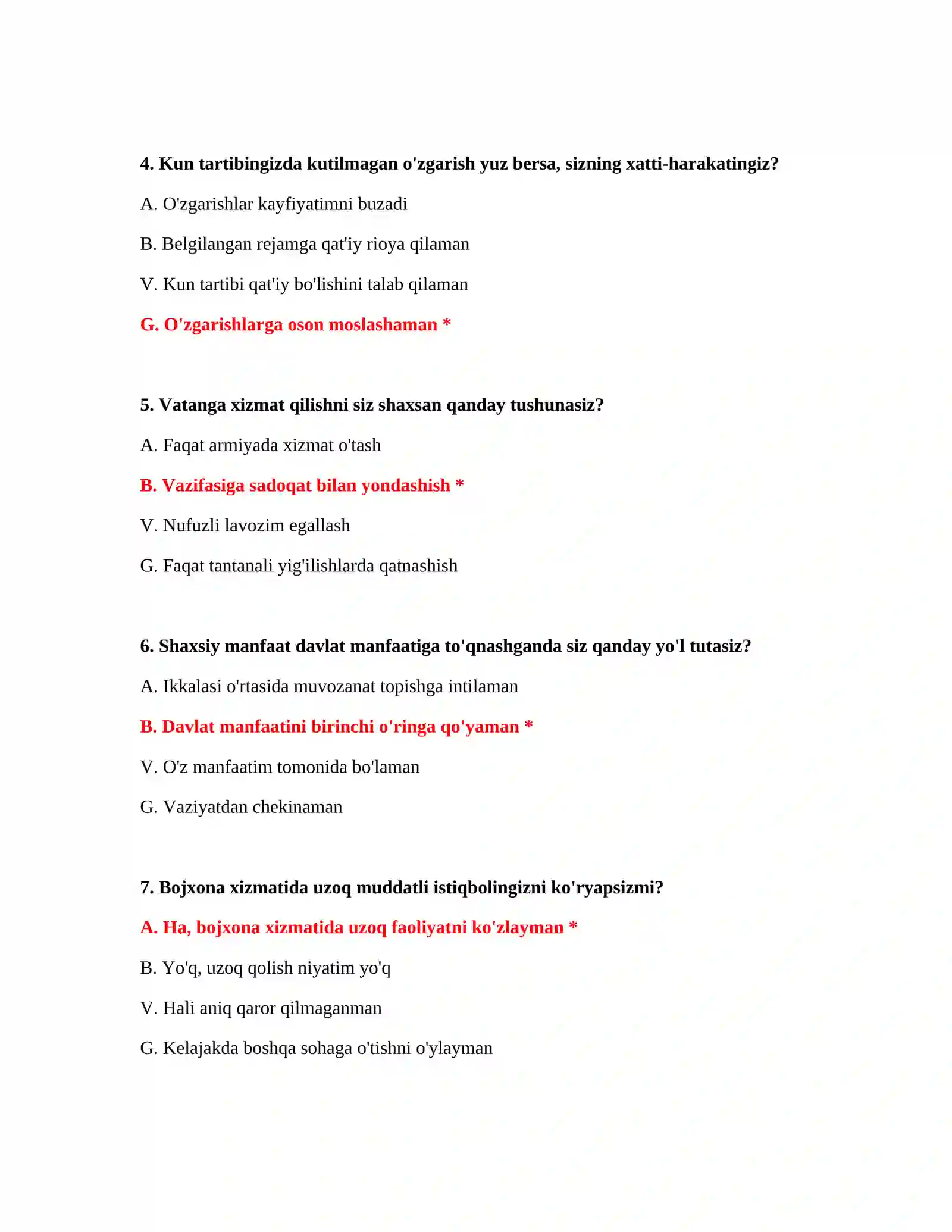 Bojxona psixologik testlar to‘plami 3