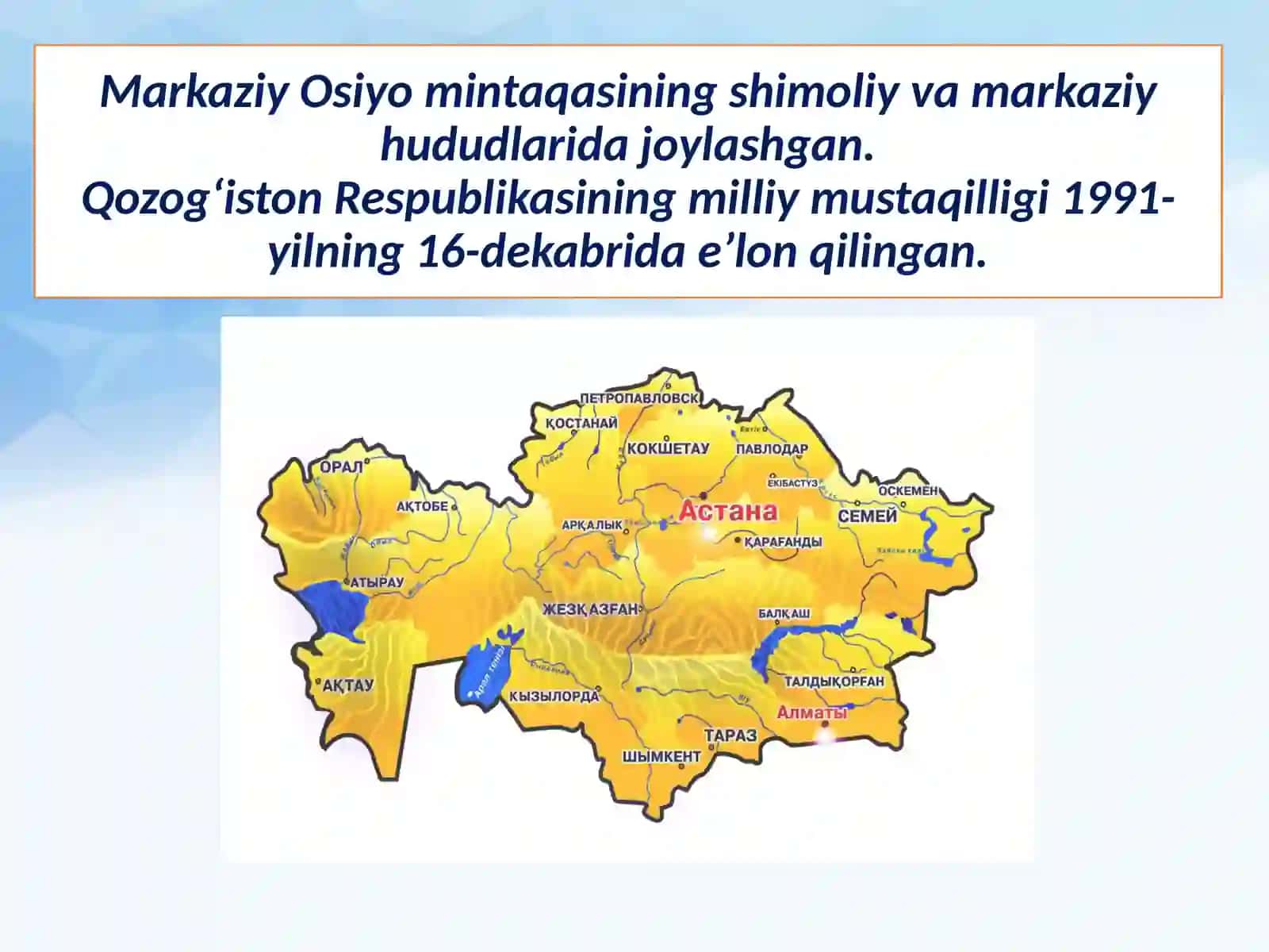 9-sinf Geografiya fanidan Qozog'iston Respublikasi mavzusida ochiq dars ishlanma 3