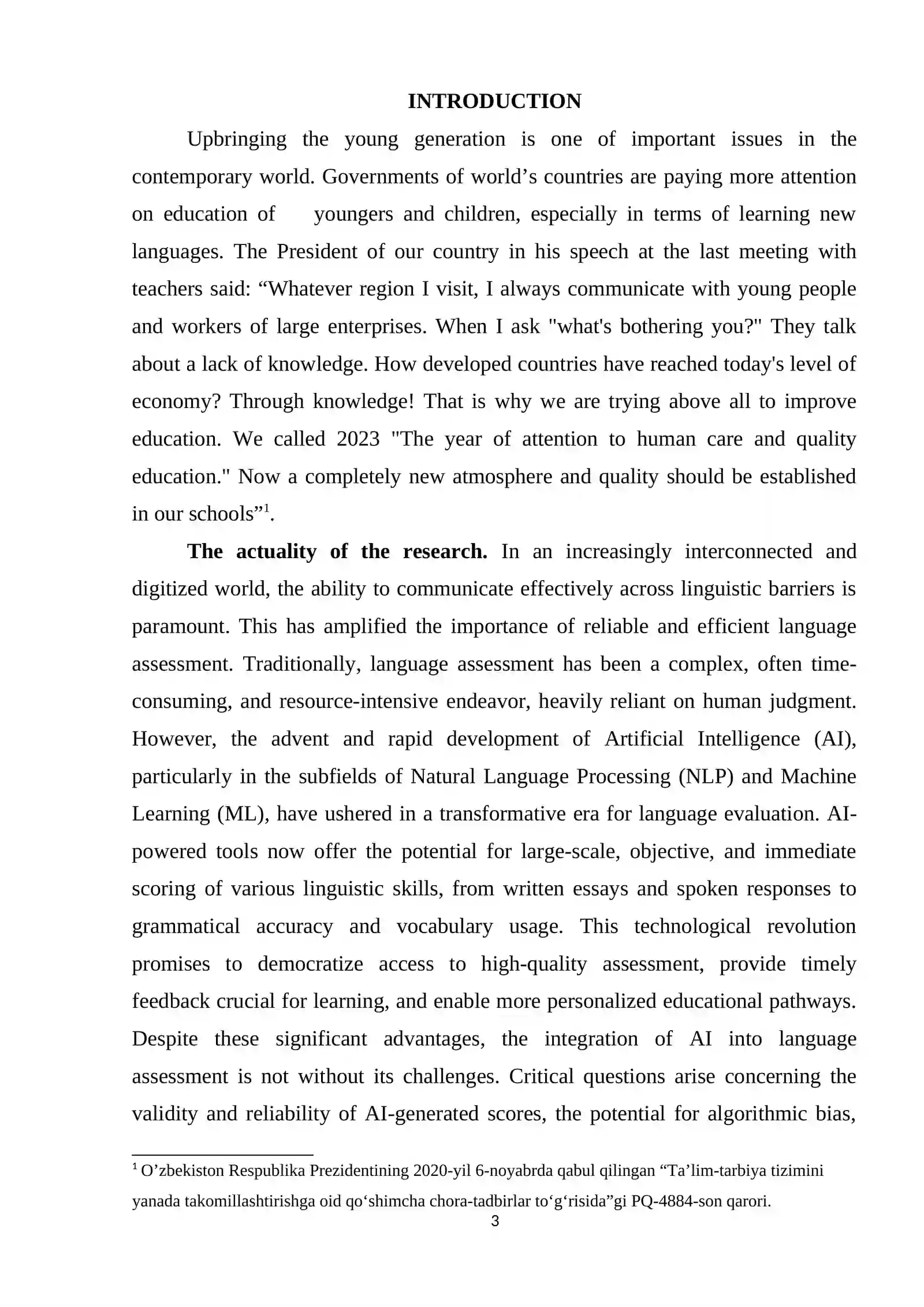 COURSE WORK THEME: USING ARTIFICIAL INTELLIGENCE IN LANGUAGE ASSESSMENT 3