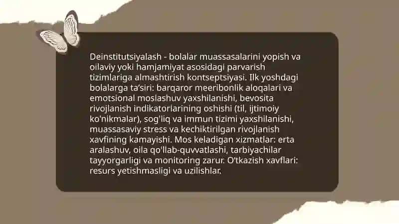 Ilk yoshdagi bolalar uchun muassasalarning deinstitutsiyalash masalalari 3