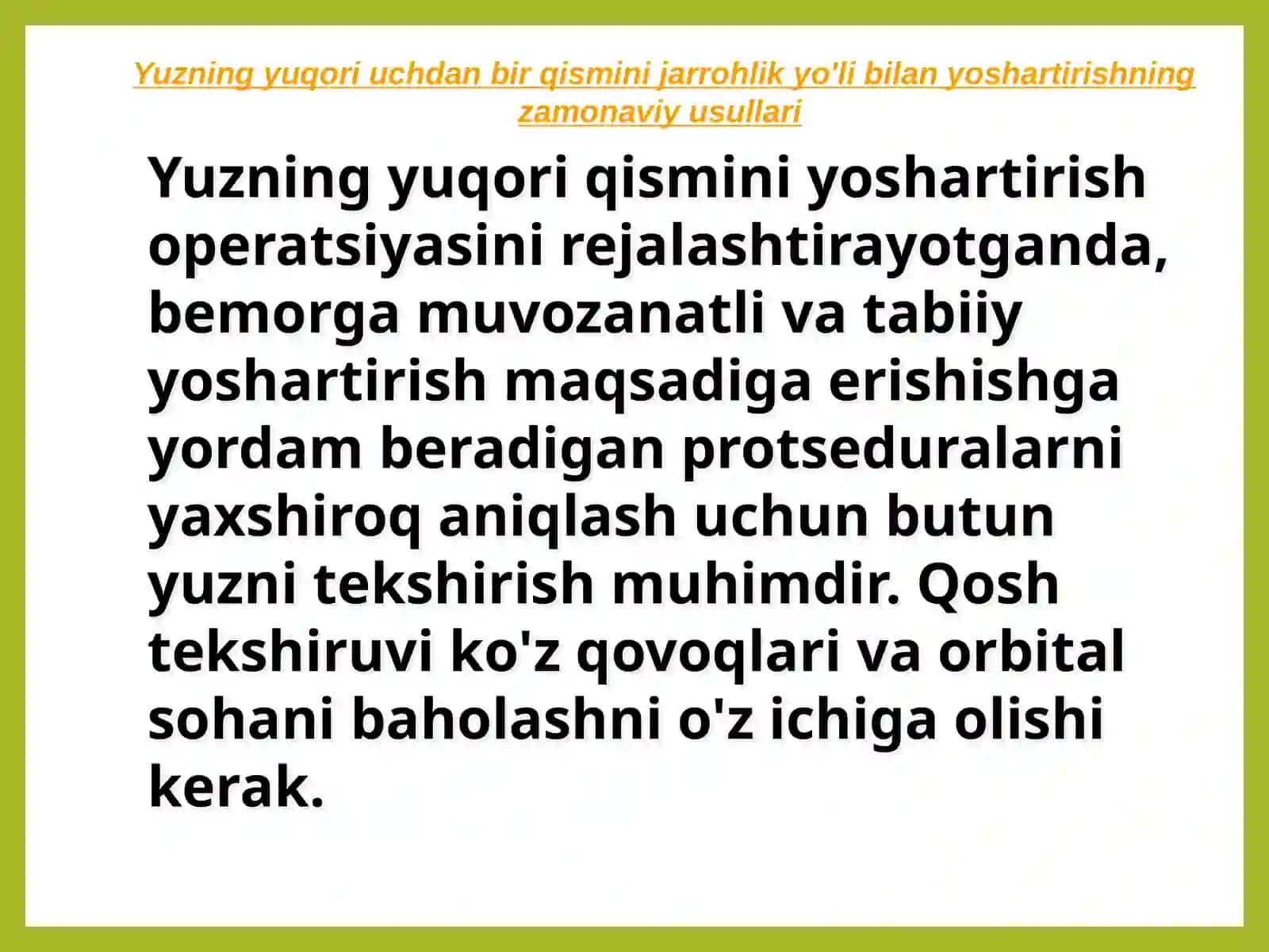 Yuz va bo'yindagi yoshartiruvchi operatsiyalar 3