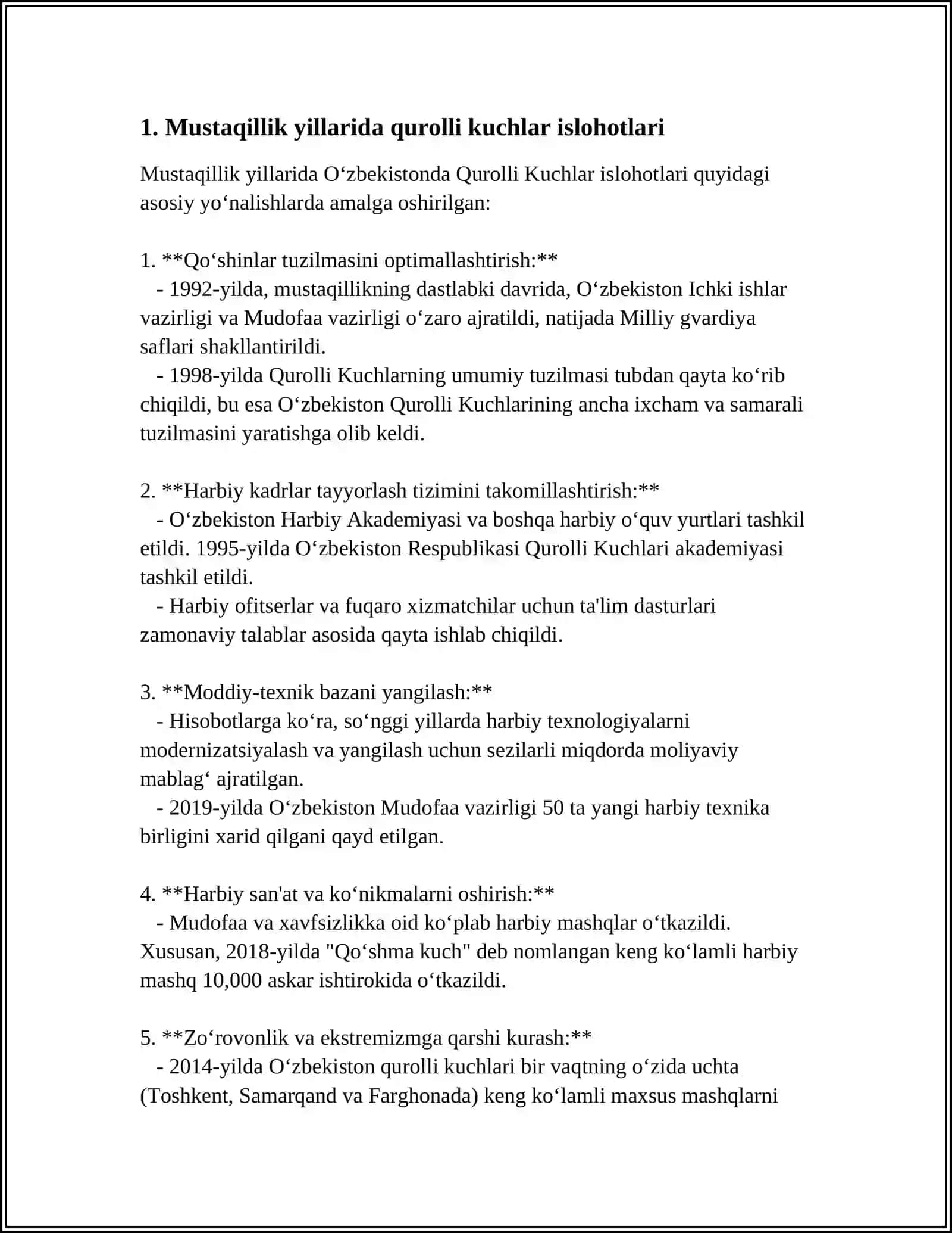 MUSTAQILLIK YILLARIDA QUROLLI KUCHLAR, ICHKI ISHLAR VA DAVLAT XAVFSIZLIK TIZIMIDAGI ISLOHOTLAR 3