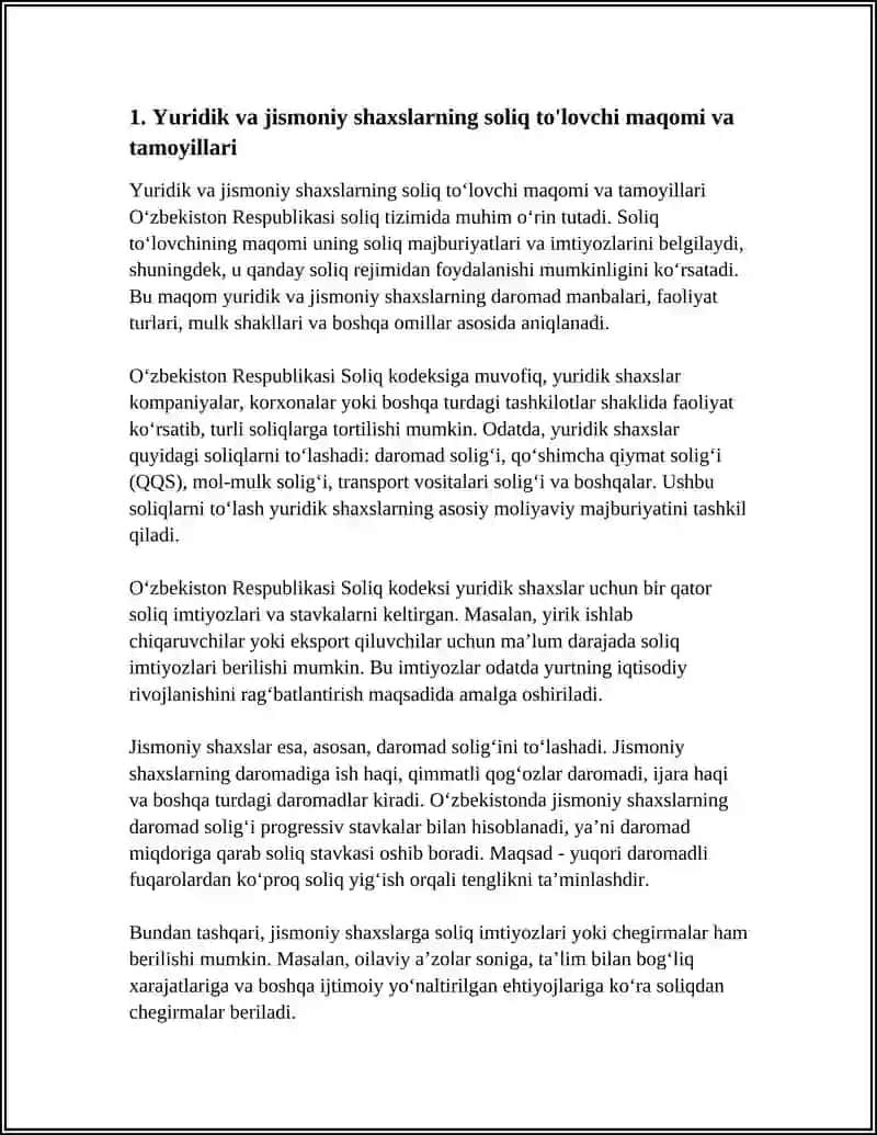 Yuridik va Jismoniy Shaxslarning Soliq To'lovchi Maqomi va Tamoyillari 3