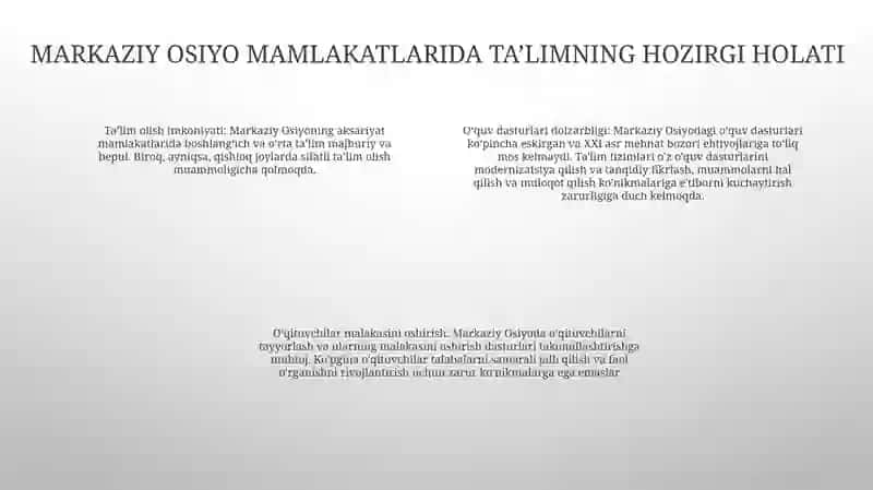 Markaziy Osiyo Davlatlarida TaʼLim Tizimini Takomillashuvi 3