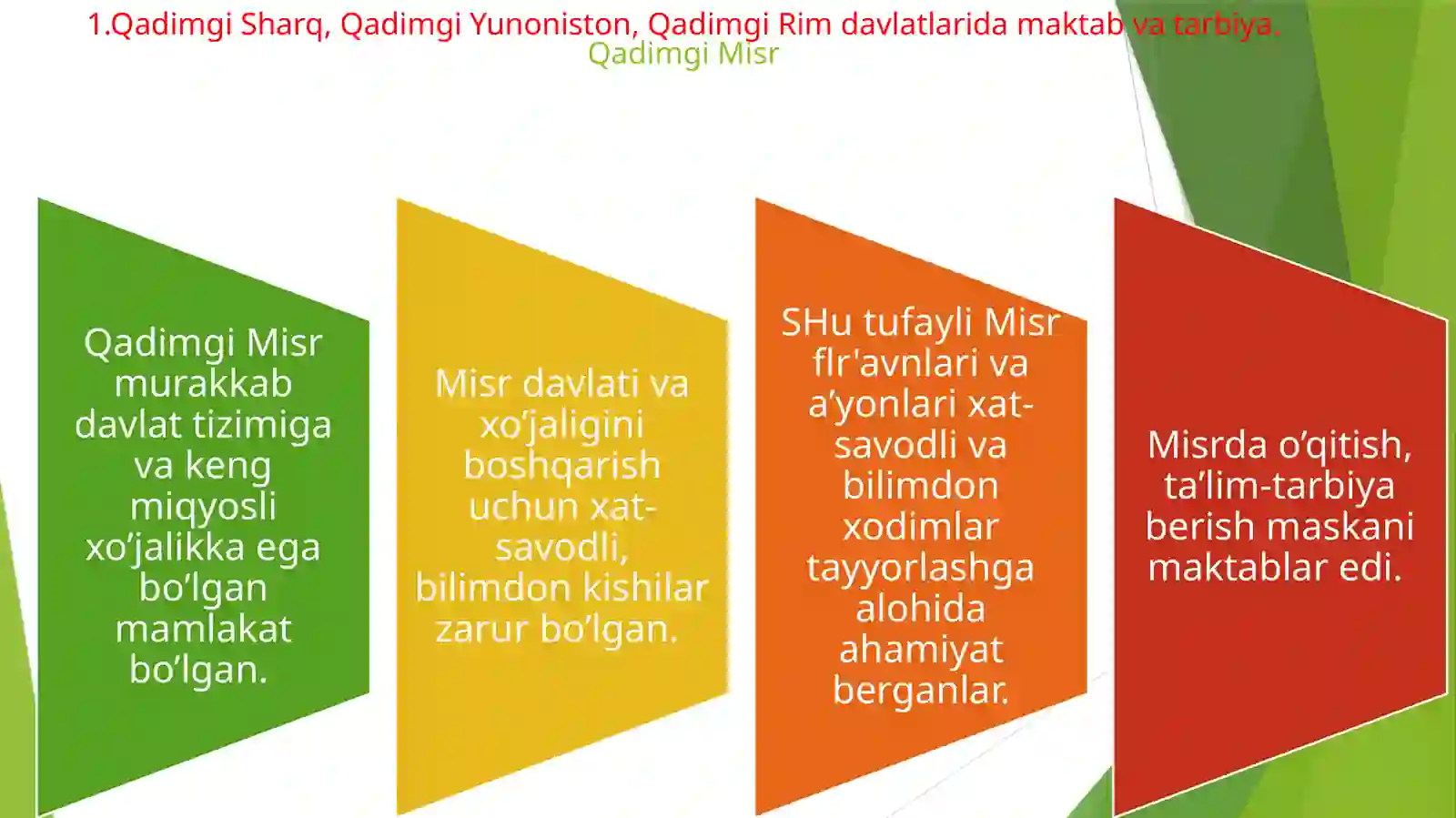 Qadimgi Sharq,Qadimgi Yunoniston,Qadimgi Rim davlatlarida maktab va tarbiya.Qadimgi Misr Misrmaktablari «Sparta» va «Afina» usulidagi tarbiya 3