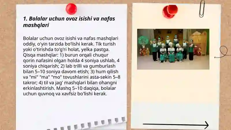 Bolalarga ashula aytish, musiqa tinglash va musiqaviy ritmik harakatlarni õrgatish 3