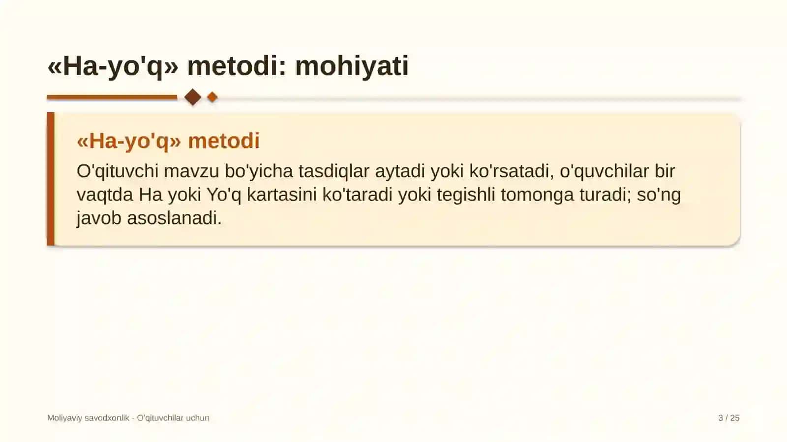 moliyaviy savodxonlik darslarida ha yo'q metodidan foydalanish 4281 3