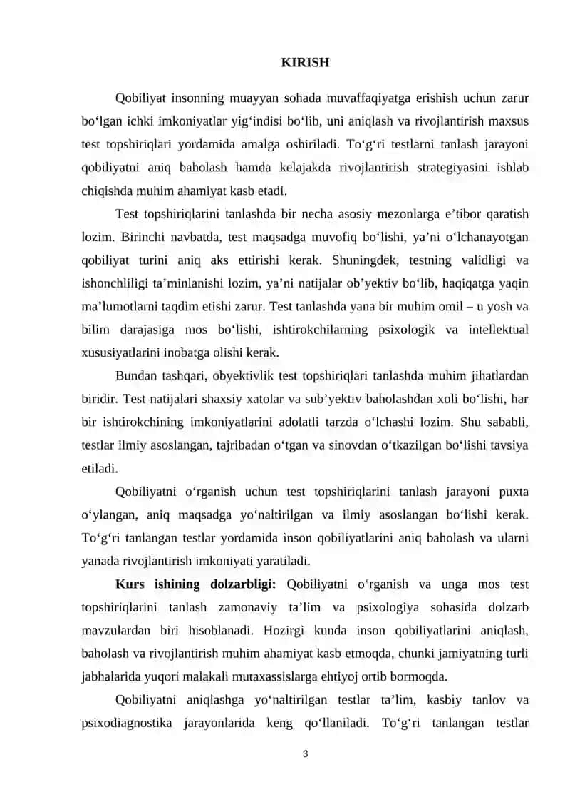 Qobilyatni o'rganish test topshiriqlarinin tanlash 3