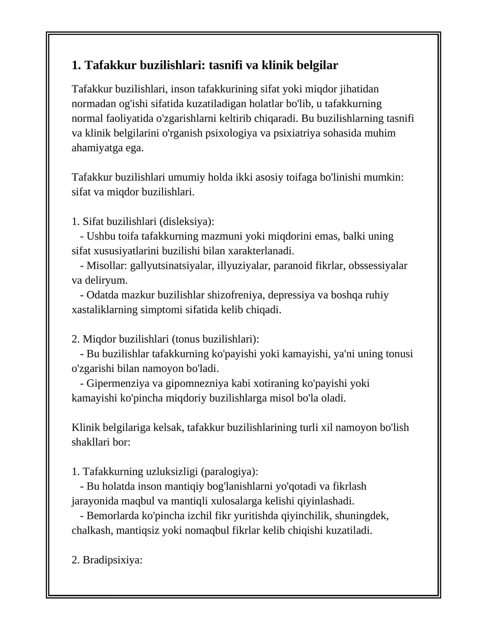 TAFAKKUR, XOTIRA, DIQQAT VA INTELEKT BUZILISHLARI SINDROMLARI 3