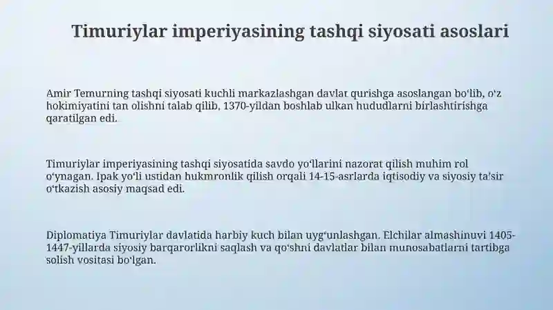 Timuriylar imperiyasining tashqi siyosati 3