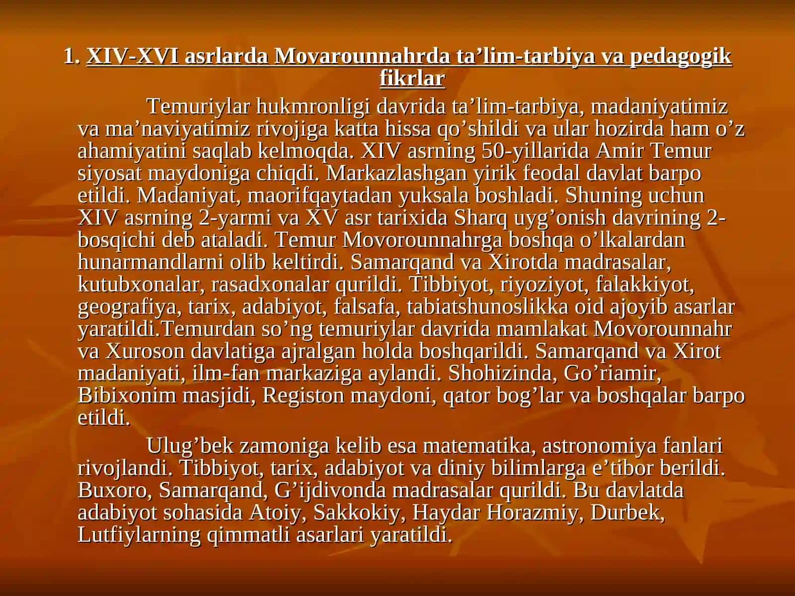 XIV-XVI asrlarda Movarounnahrda ta’lim-tarbiya va pedagogik fikrlar 3