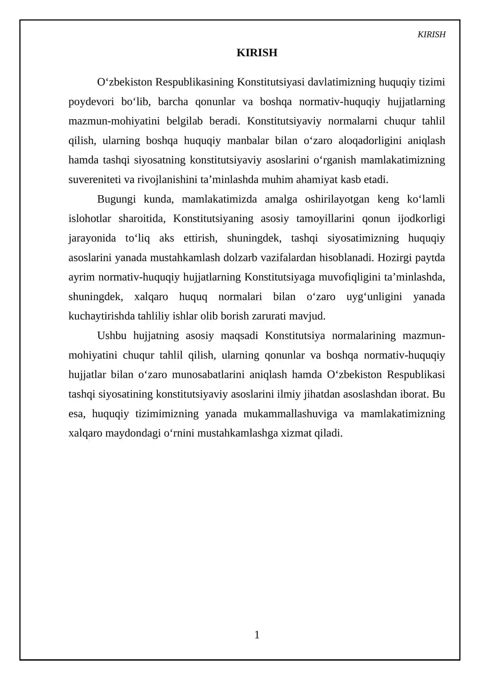 O'zbekiston Respublikasi Konstitutsiyasi normalarining tizimli tahlili va uning huquqiy tizimdagi o'rni 3