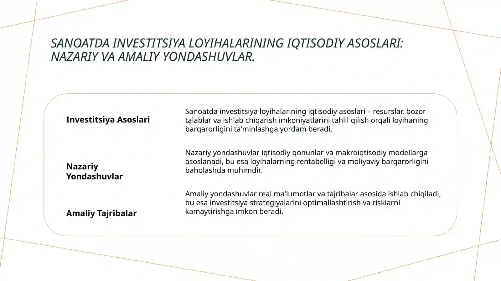 Sanoatda investitsiya loyihalarini iqtisodiy tahlil qilish 3