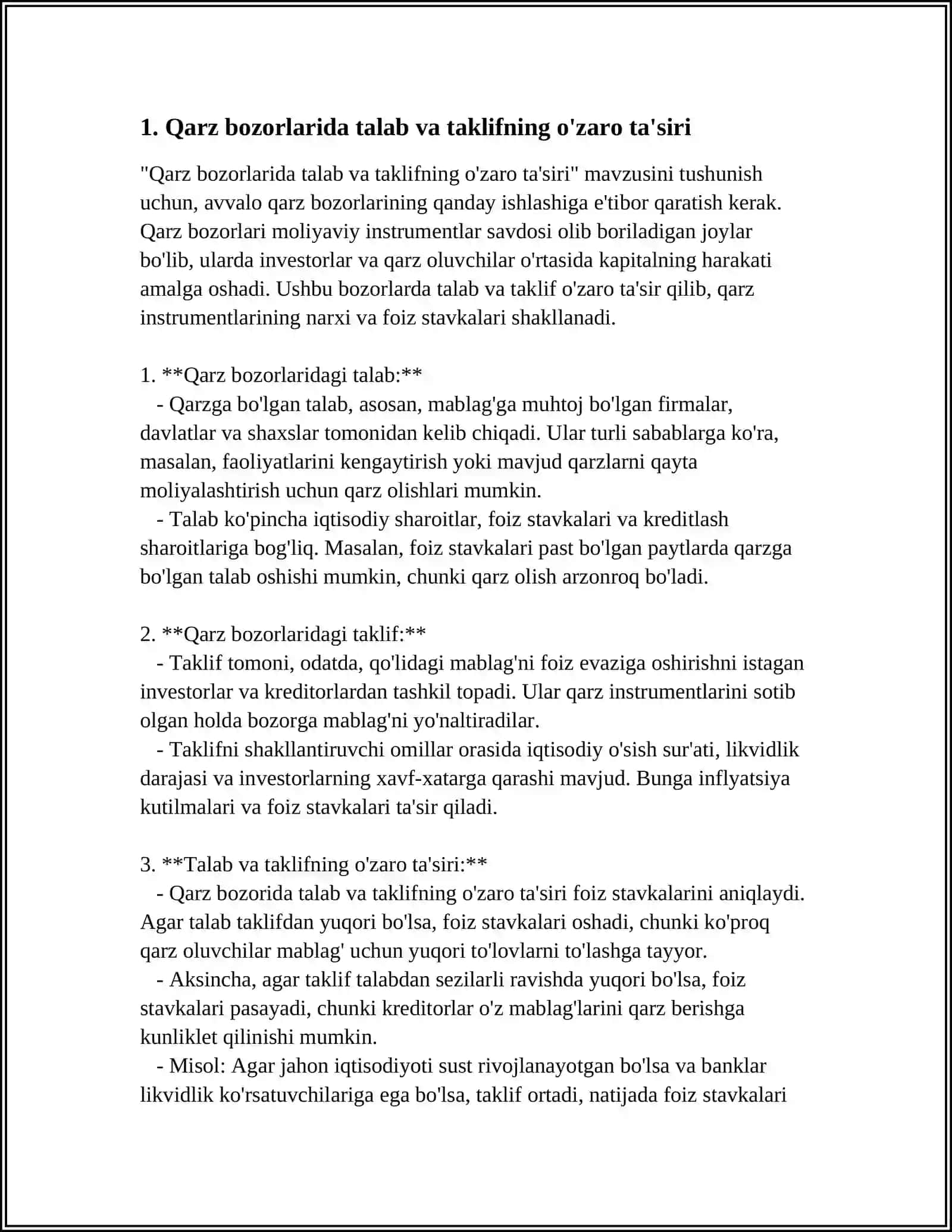 QARZ BOZORLARIDAGI TALAB VA TAKLIF 3