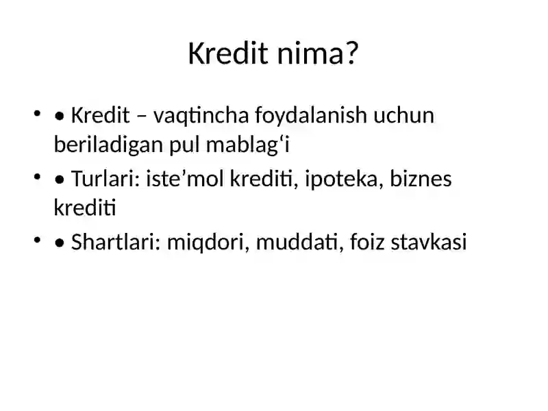 Kredit bo‘yicha foiz stavkalari va ularga ta’sir qiluvchi omillar 3
