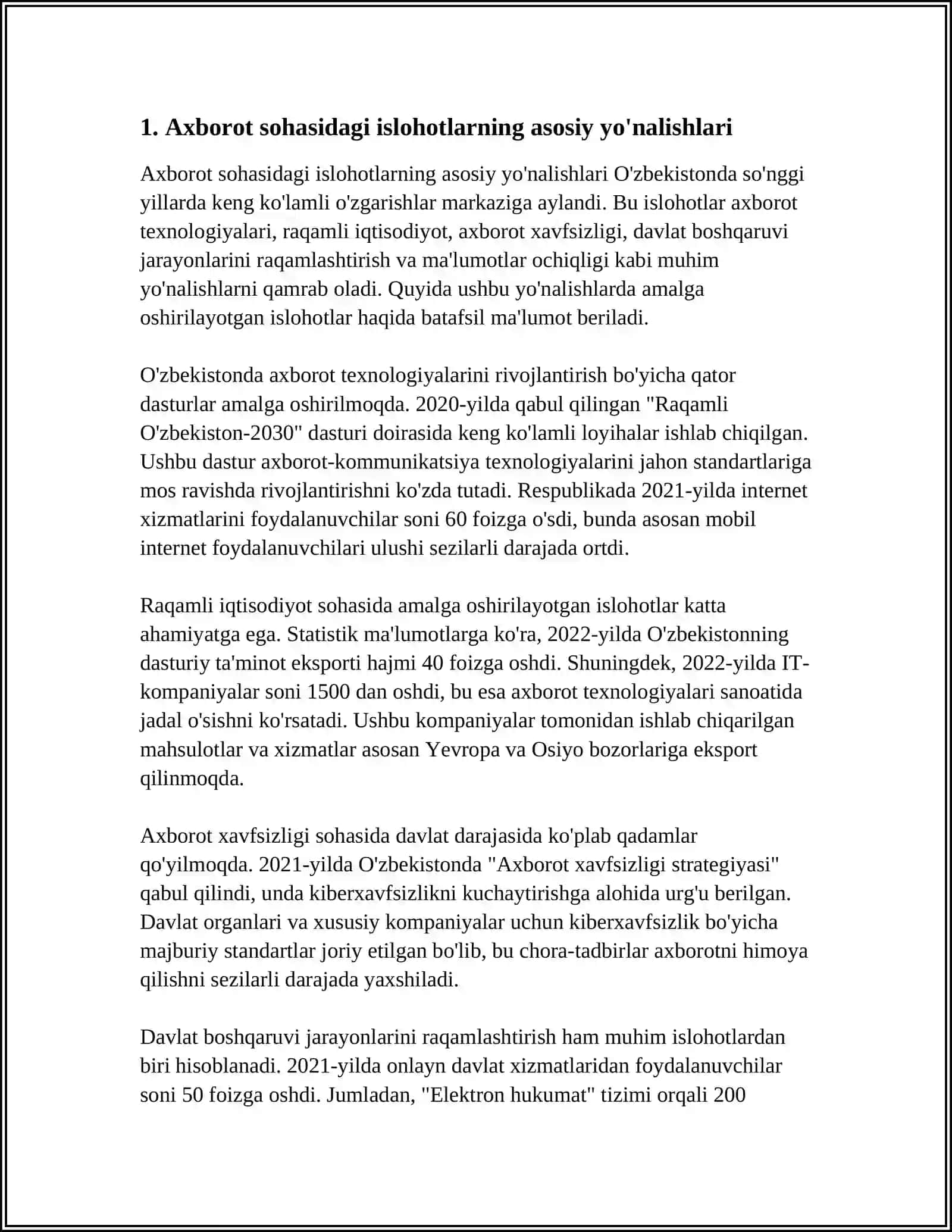O'ZBEKISTONDA AXBOROT SOHASINI ISLOH QILISH, SO'Z VA AXBOROT ERKINLIGI. OAV FAOLIYATI 3