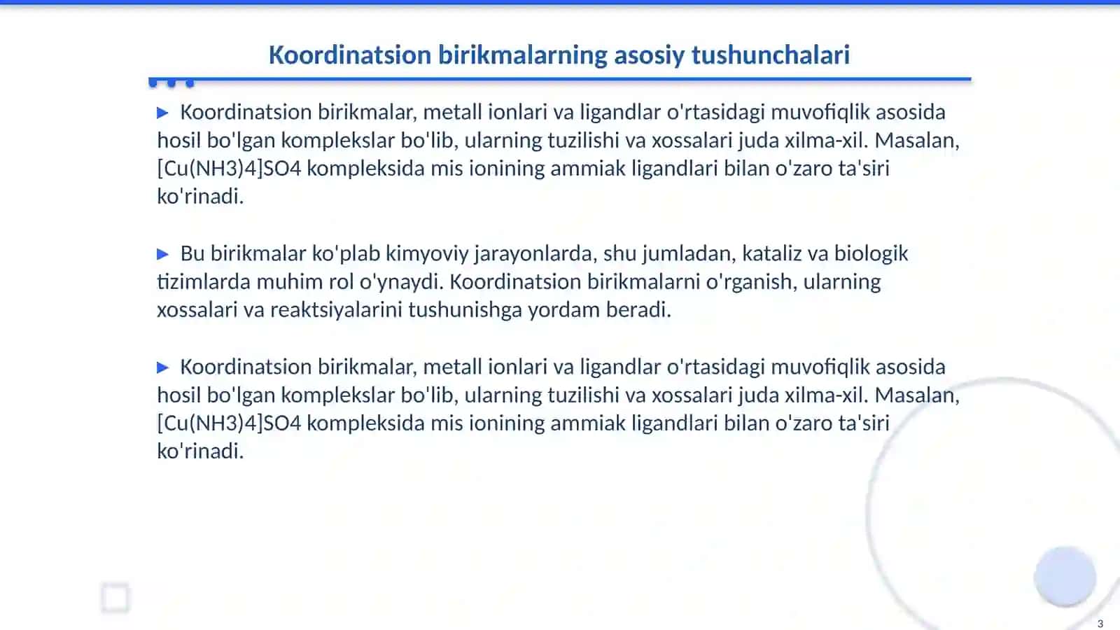 Koordinatsion birikmalarning kislota-asoslik xossalari va ulardagi oksidlanish-qaytarilish reaksiyalari 3