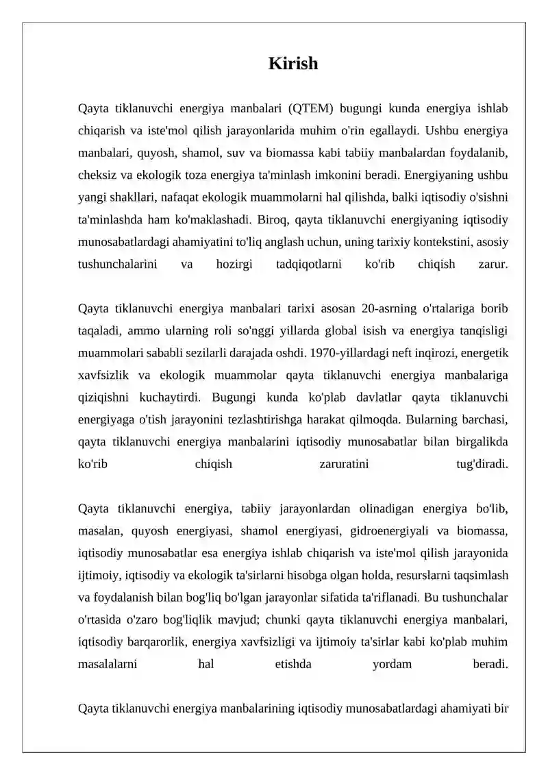 Qayta tiklanuvchi energiya manbalari iqtisodiy munosabatlardagi axamiyati 3