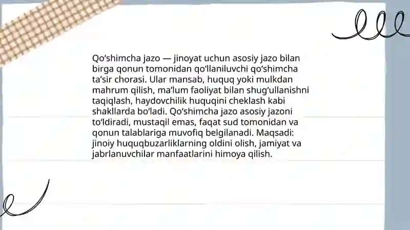 Qoʻshimcha jazolar tushunchasi va ahamiyati 3