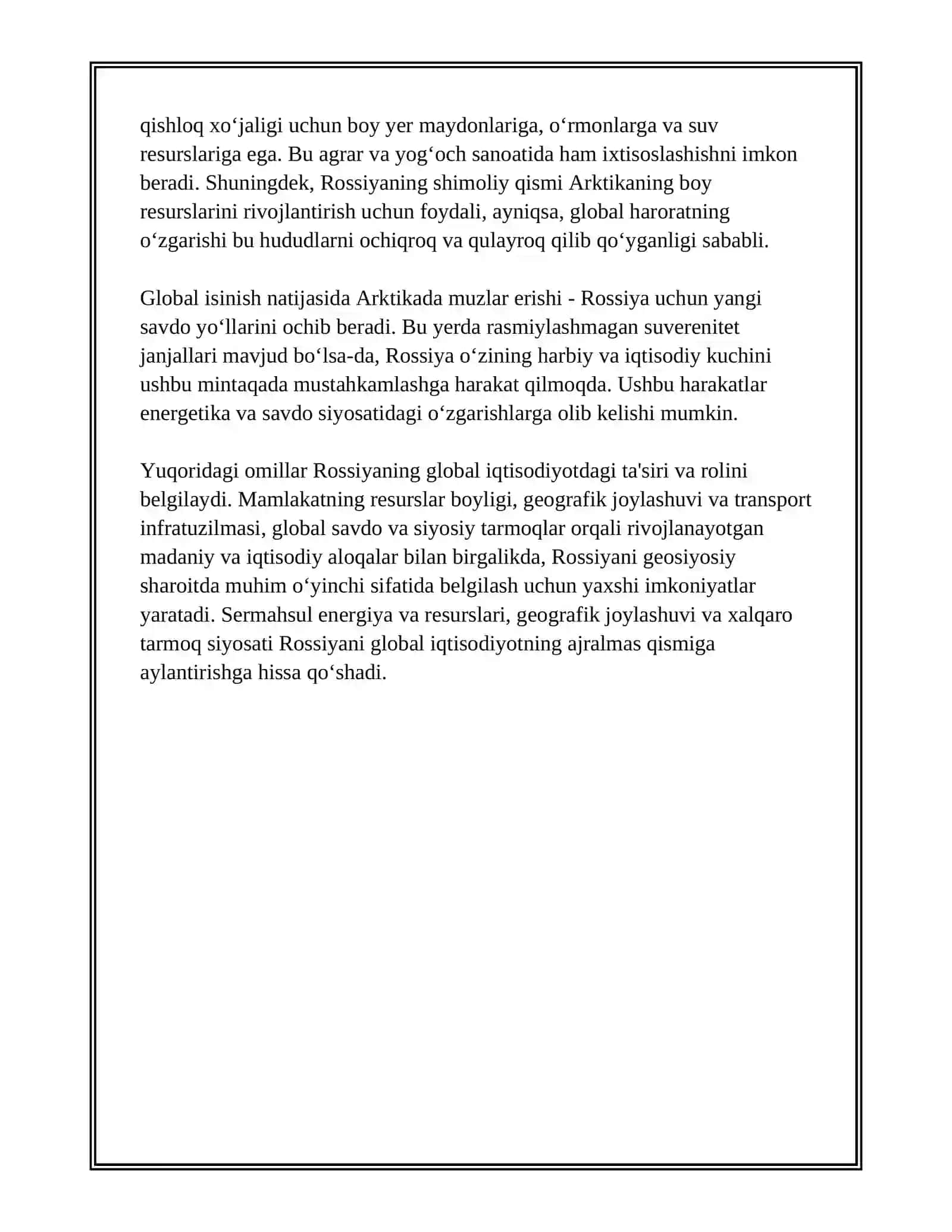 ROSSIYA GEOGRAFIK VA GEOSIYOSIY JOYLASHUVI VA UNING IQTISODIYOTGA TAʼSIRI 3