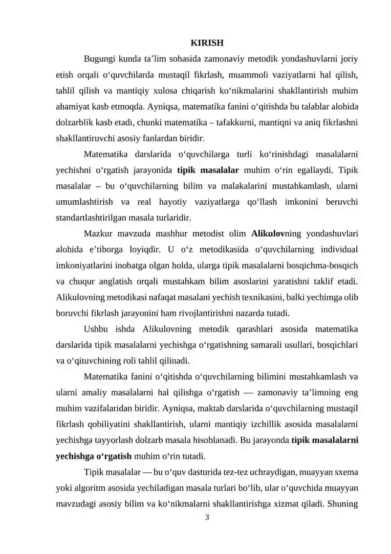 Alikulov matematika darslarida tipik masalalarni yechishga  O’rgatish metodikasi 3