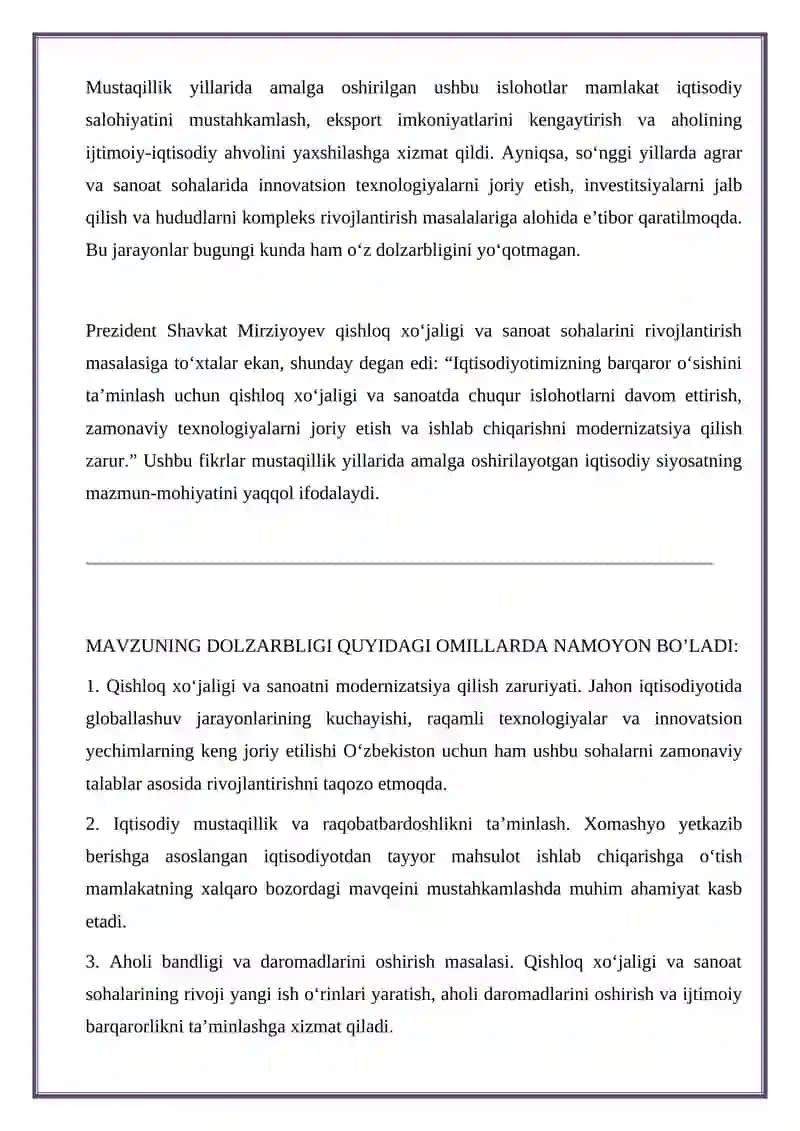 MUSTAQILLIK YILLARIDA QISHLOQ XO’JALIGI VA SANOAT SOHASIDAGI O’ZGARISHLAR 3