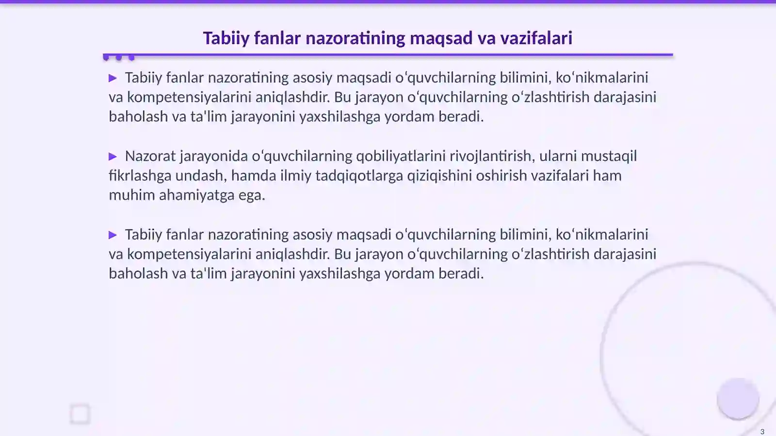 Tabiiy fanlar bo‘yicha o‘quvchilar bilimini nazorat qilish va baholash 3