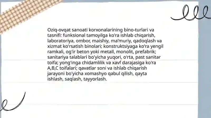 Oziq-ovqat sanoati korxonalarining bino-turlari va tasnifi 3