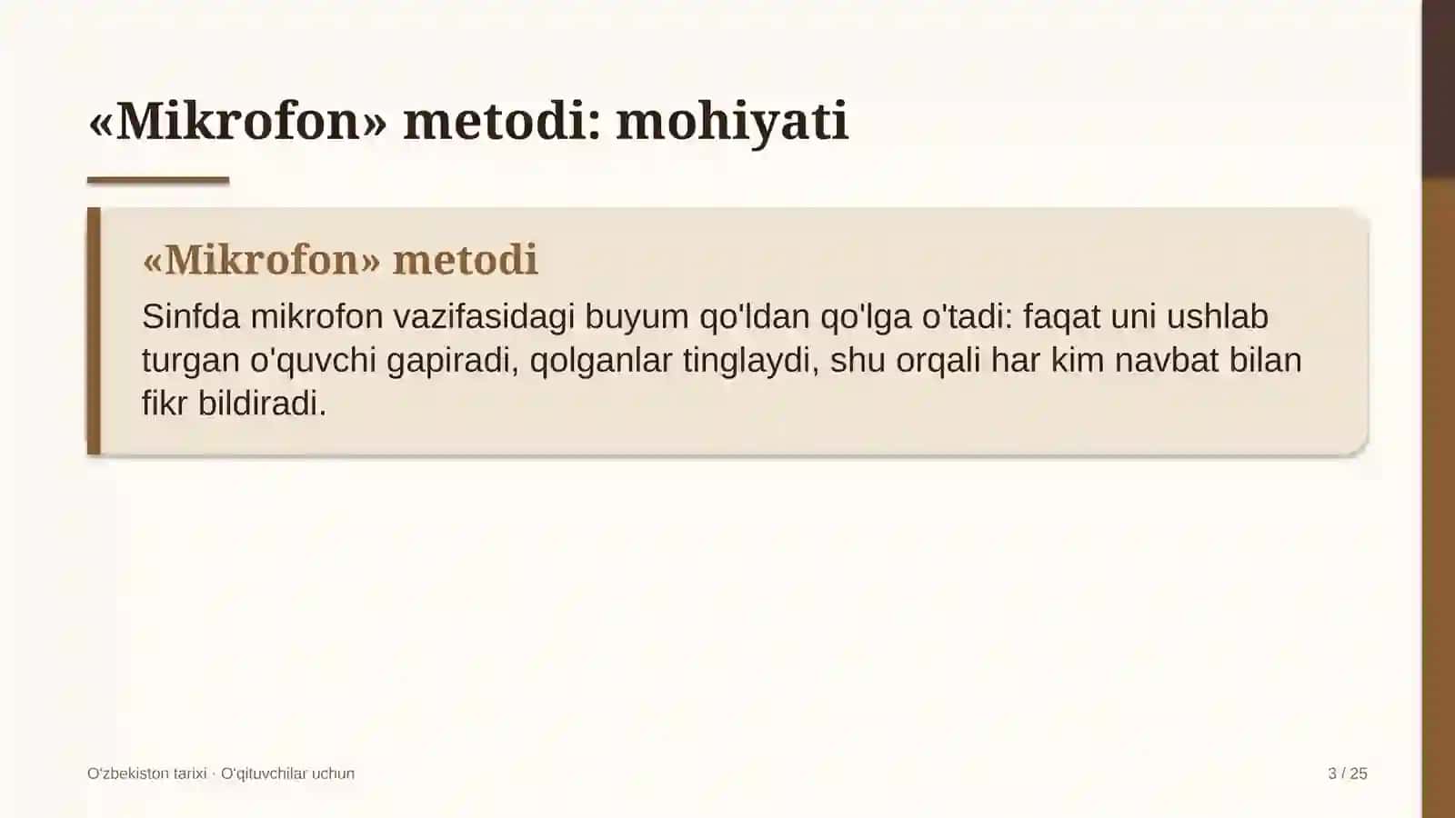 o'zbekiston tarixi darslarida mikrofon metodidan foydalanish 3936 3