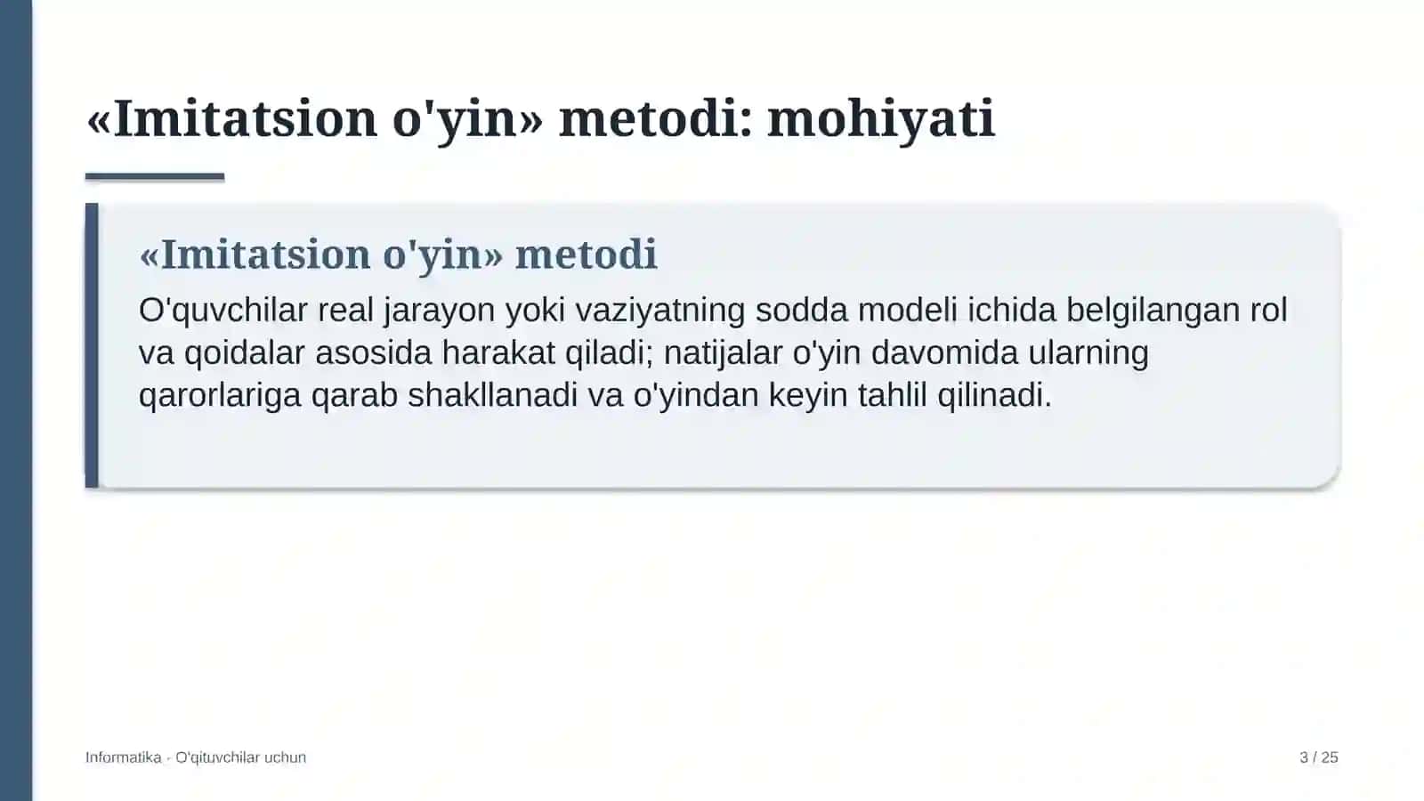 informatika darslarida imitatsion o'yin metodidan foydalanish 8416 3