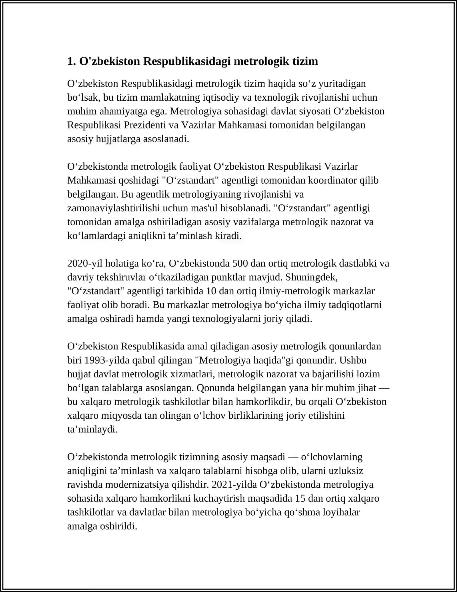 O'ZBEKISTON RESPUBLIKASIDAGI VA XALQARO MIQYOSDAGI O'LCHOV BIRLIKLARI VA O'LCHASH USULLARI 3