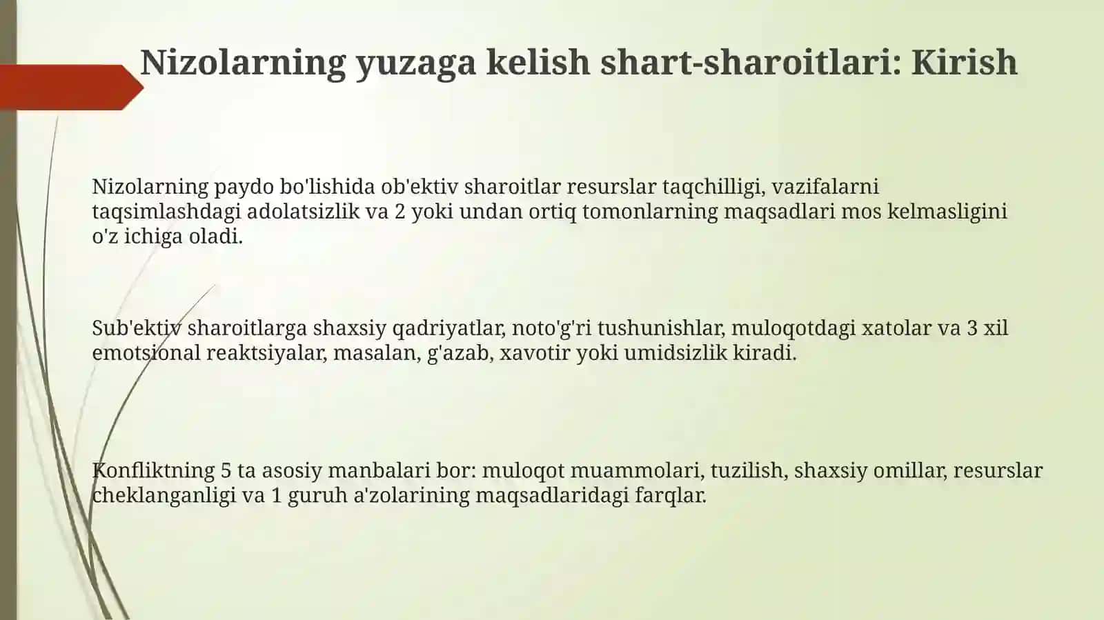 Nizolarning yuzaga kelishidagi shart-sharoitlar, shaxs toifalar va ularning xislatlari 3
