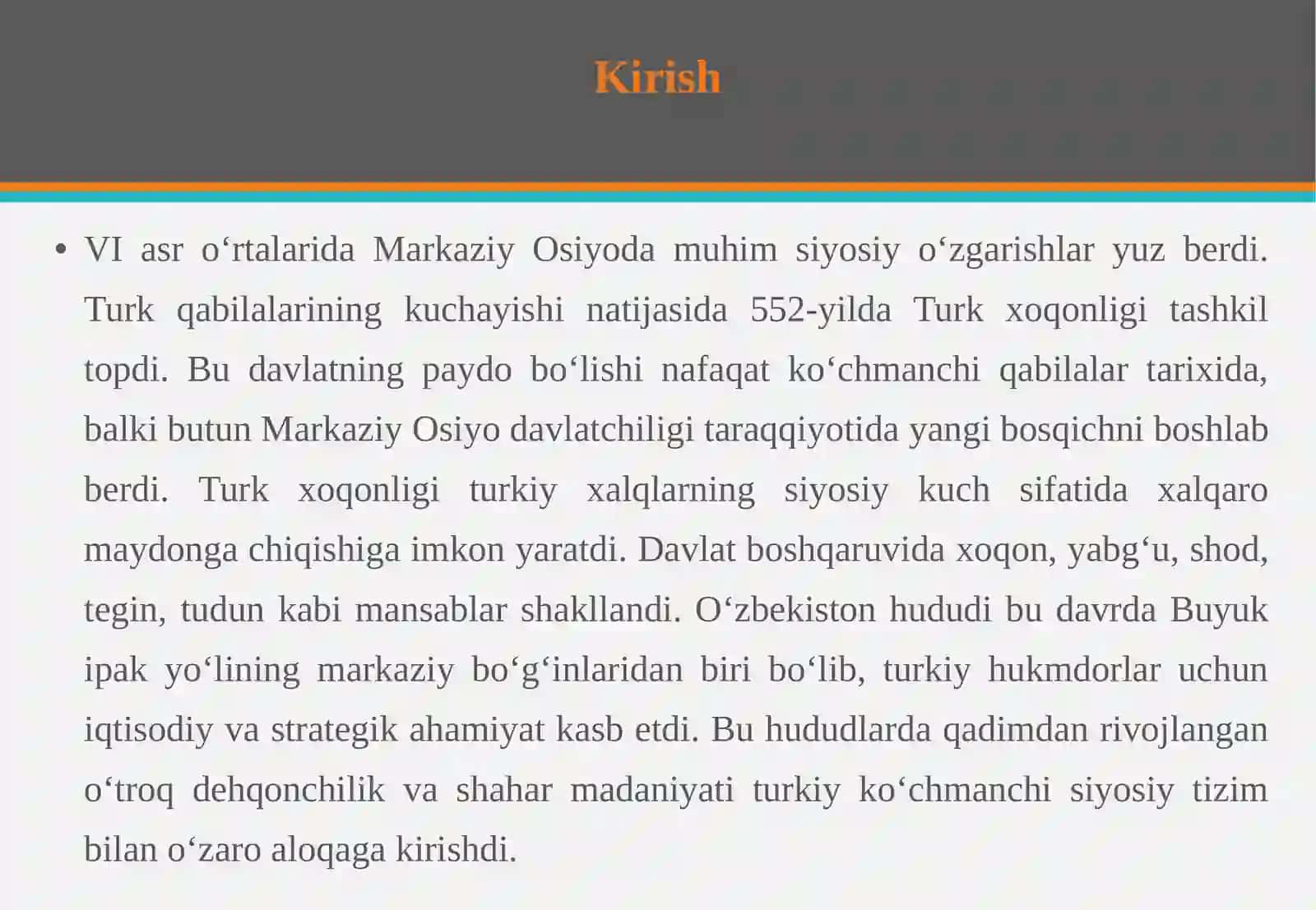 Türkxo'qonligi va O'zbekiston hududi ta'rixi davlatchilik an'analarining shakllanishi 3