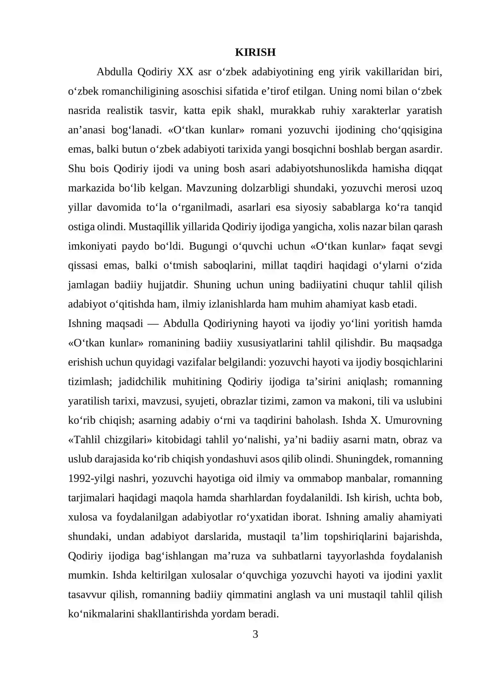 X.Umarovning "Tahlil chizgilari" kitobidan Abdulla Qodiriy ijodi va «O‘tkan kunlar» romani badiiyati tahlili 3