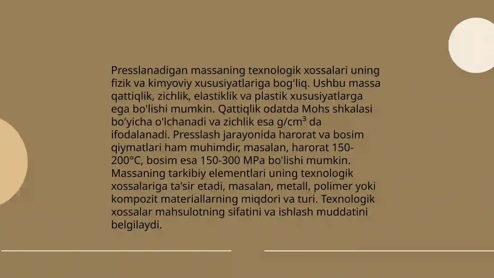 Presslanadigan massaning texnologik xossalarni aniqlashning nazariy asoslari va unga ta'sir etuvchi omillar,texnologik xossalarni aniqlash usullari 3