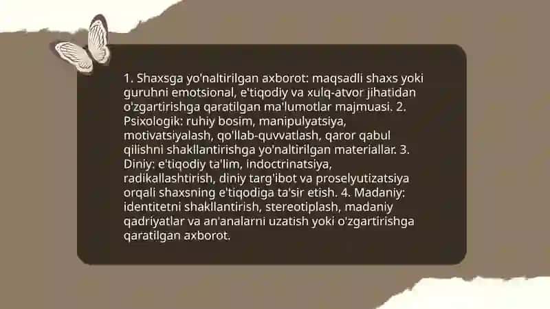 Shaxsga yo'naltirilgan axborot:Psixologik diniy va madaniy tahdidlar 3