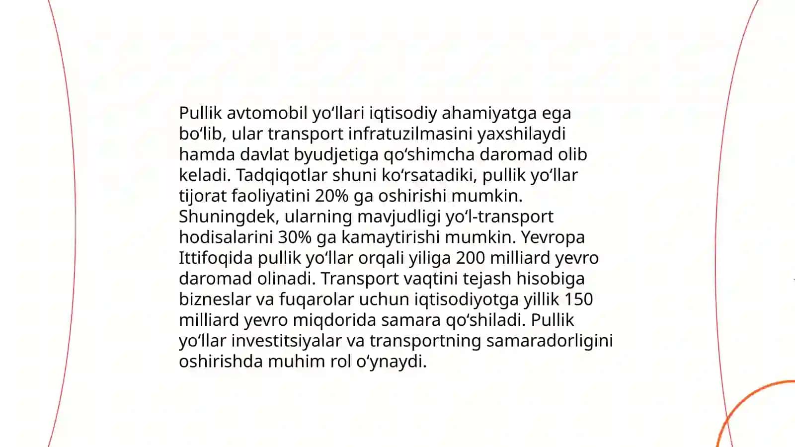 Pullik avtomobil yoʻllarini jixozlash 3