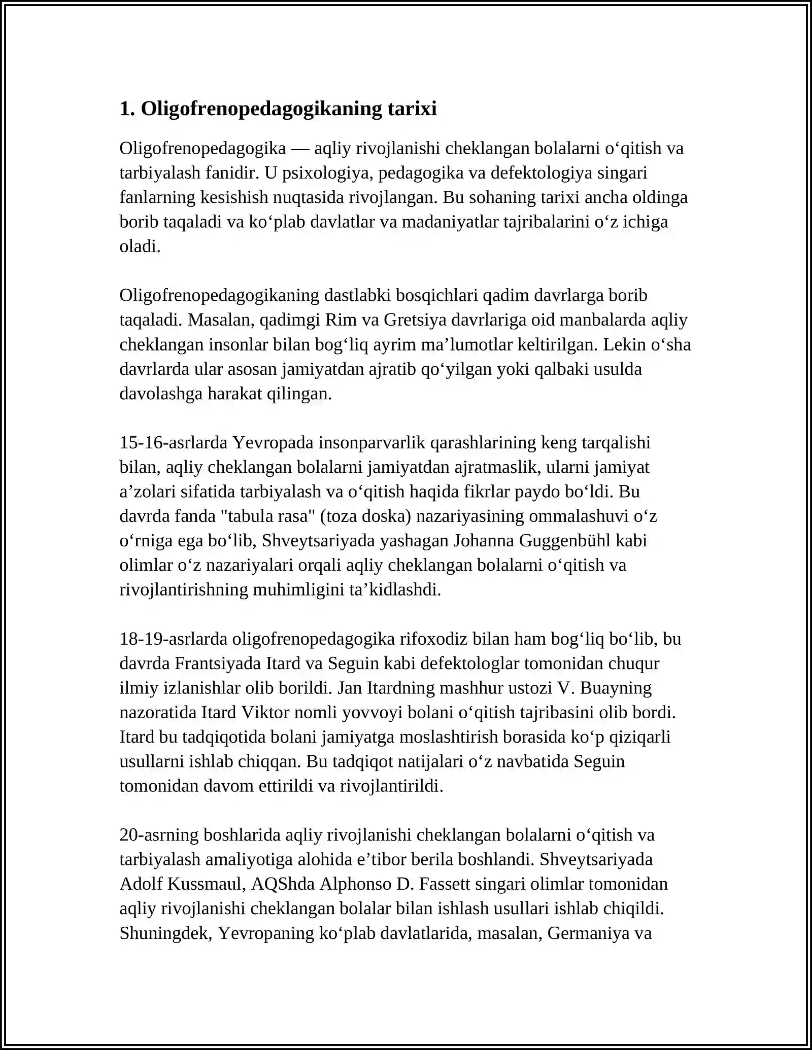 OLIGOFRENOPEDAGOGIKA: OLIGOFRENOPEDAGOGIKANING PREDMETI, MAQSAD VA VAZIFALARI 3