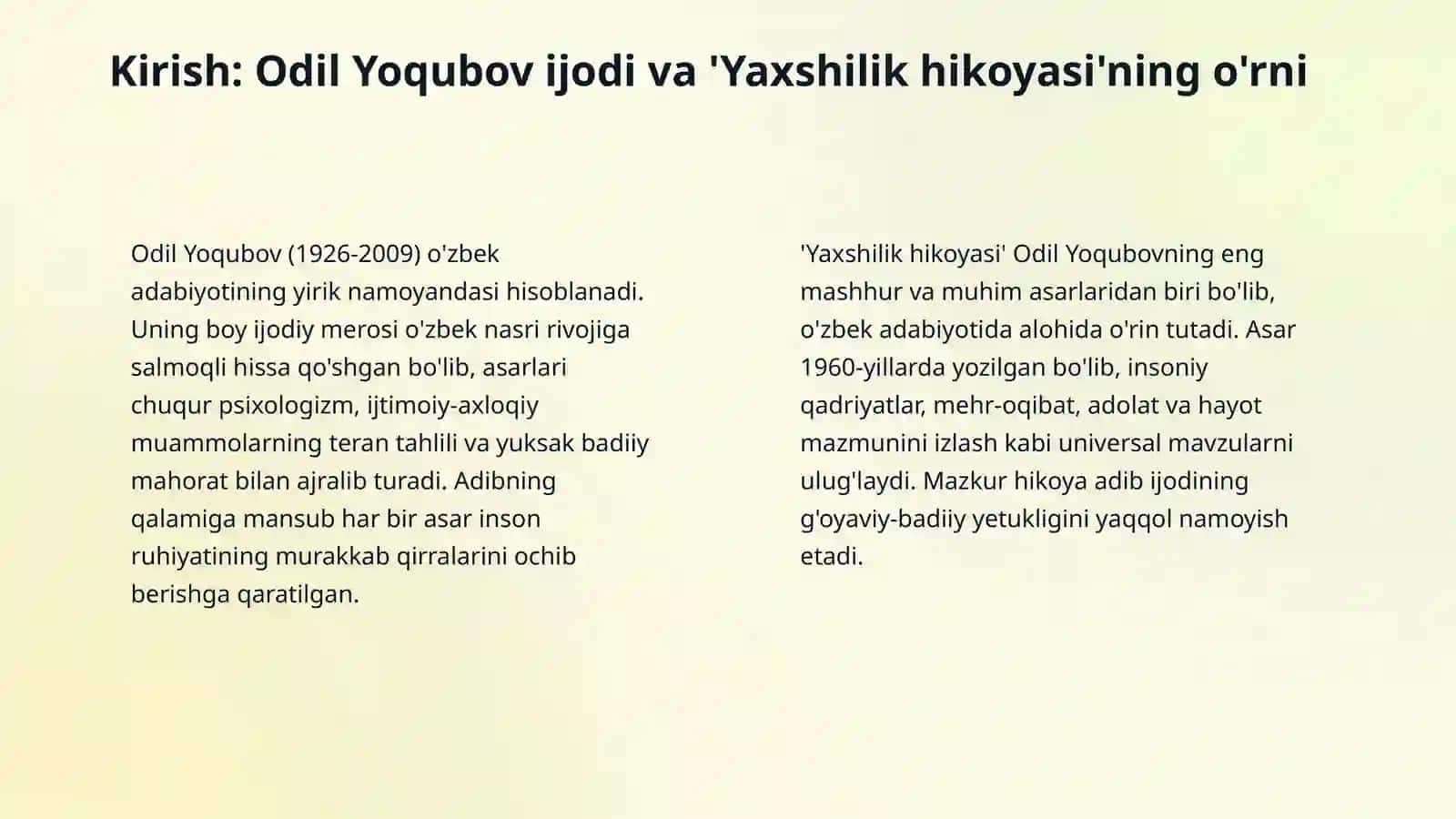 Odil yoqubov Yaxshilik hikoyasi loyiha ishi 3