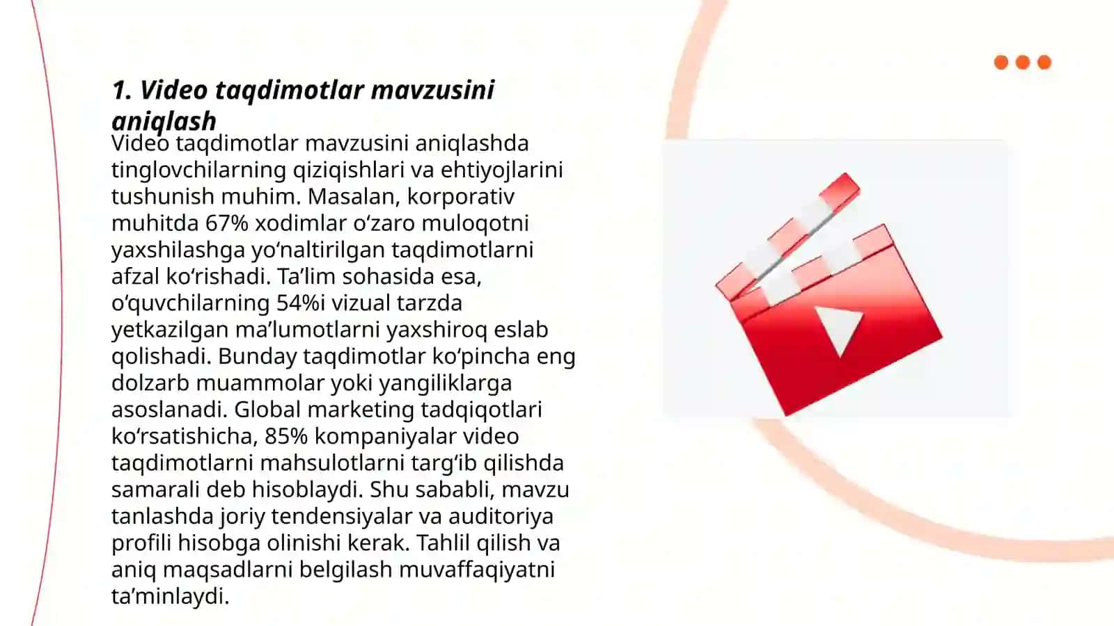 Video taqdimotlarinig tayyorlash va rasmiylashtirish 3