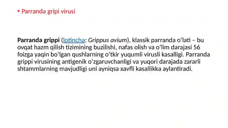 Parrandavacho’chqagrippivirusi, vaularning hozirgi kundagi muommolarini keltirib chiqaruvchi kasalliklari va laboratoriya tashxisi 3