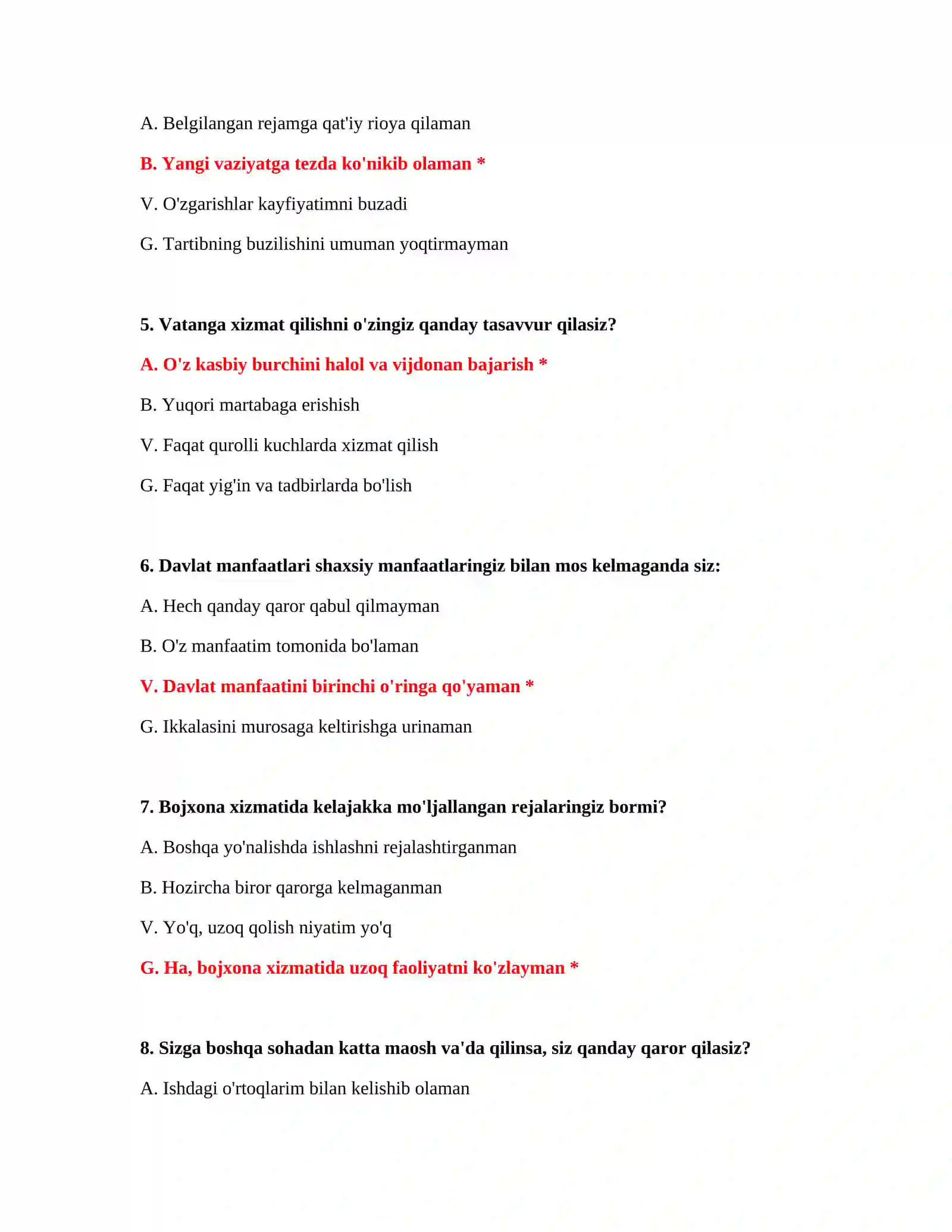 Bojxona IQ test savol javoblari 3