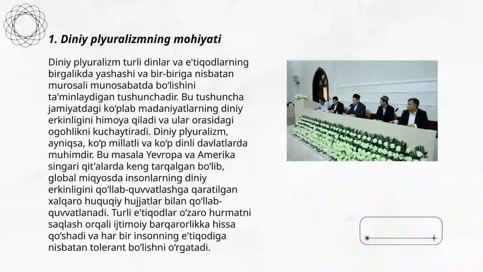 Diniy plyuralizm, diniy tolerantlik, bagʻrikenglikning jamiyat hayotidagi oʻrni 3